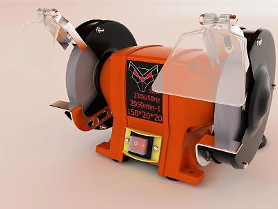 Industrial Bench Grinder With Double Grinding Wheels And Transparent Guards Orange Base And Safety Switch 3d model