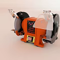 Industrial Bench Grinder With Double Grinding Wheels And Transparent Guards Orange Base And Safety Switch