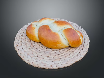 Freshly Baked Golden Brown Braided Bread On Woven Mat Ready For Serving 3d model