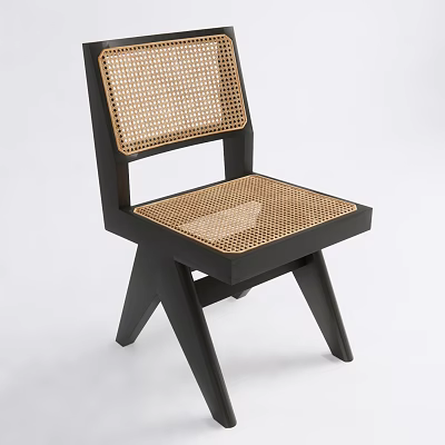 Modern Minimalist Rattan Leisure Chair With Woven Seat Back And Black Frame 3d model