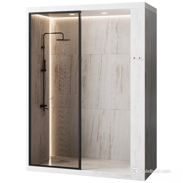 Modern Shower Sauna Interior Design With Tiled Walls Rainfall Shower Head And Glass Partition 3d model 