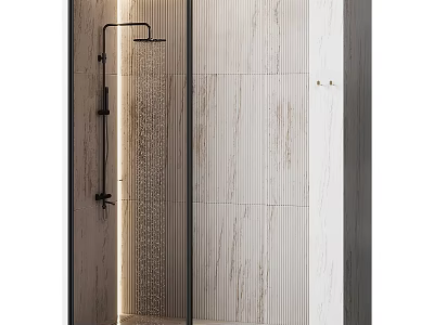 Modern Shower Sauna Interior Design With Tiled Walls Rainfall Shower Head And Glass Partition 3d model