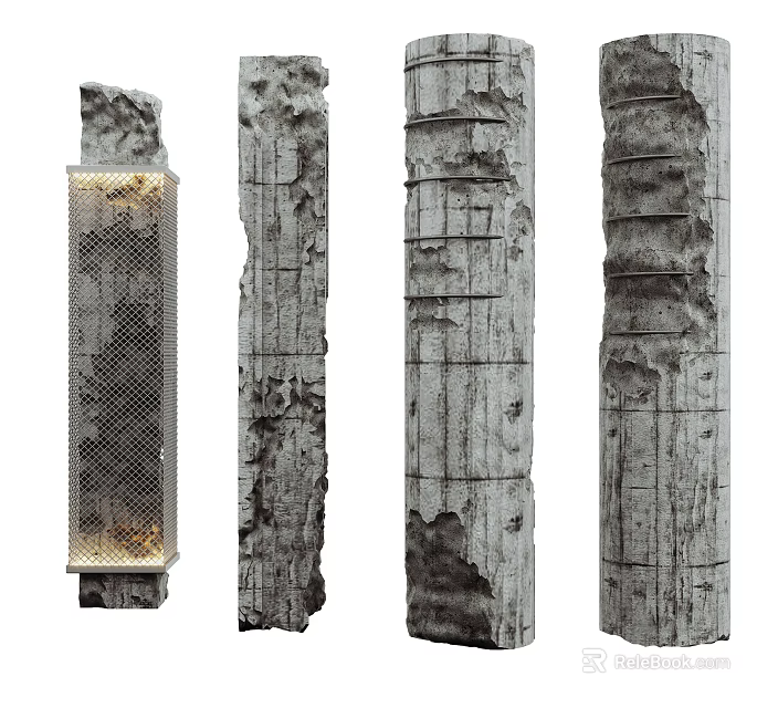 Weathered Pillars With Rough Texture Various Designs Mesh Detail And Lighting 3d model 