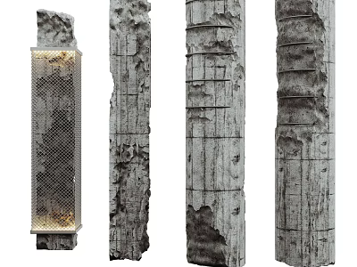 Weathered Pillars With Rough Texture Various Designs Mesh Detail And Lighting 3d model