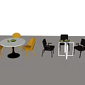 Modern Dining Table Set With Rectangular Round Tables And Black White Yellow Chairs 3d model