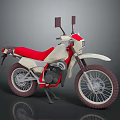 Red Seat Off Road Motorcycle With White Body Knobby Tires And Rear Luggage Rack