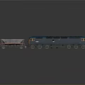 Blue Model Train Locomotive Pulling Gray Freight Car With Metal Design
