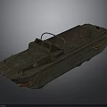 Green Military Style Open Deck Boat With Railings And Yellow Buoys