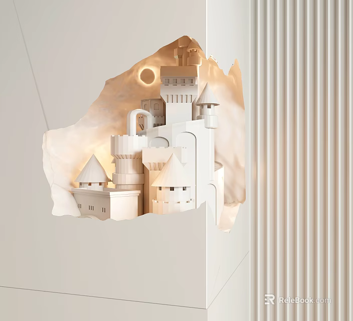 White Castle Shaped Wall Mounted Modern Wall Lamp With Warm Ambient Lighting 3d model 