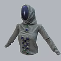 Futuristic Hooded Mesh Top Featuring Blue And Green Gemstone Embellishments