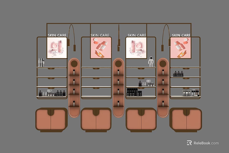 Modern Cosmetic Display Shelves With Multiple Product Showcases And Illuminated Counters 3d model 