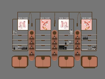 Modern Cosmetic Display Shelves With Multiple Product Showcases And Illuminated Counters 3d model