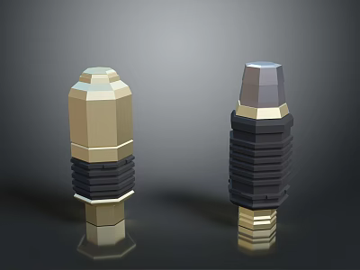 Gold And Black Mechanical Components With Hexagonal Structure And Threaded Design 3d model