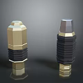 Gold And Black Mechanical Components With Hexagonal Structure And Threaded Design