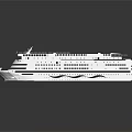 Modern Cruise Ship With White And Blue Hull Black Chimney Multiple Decks And Orange Lifeboats