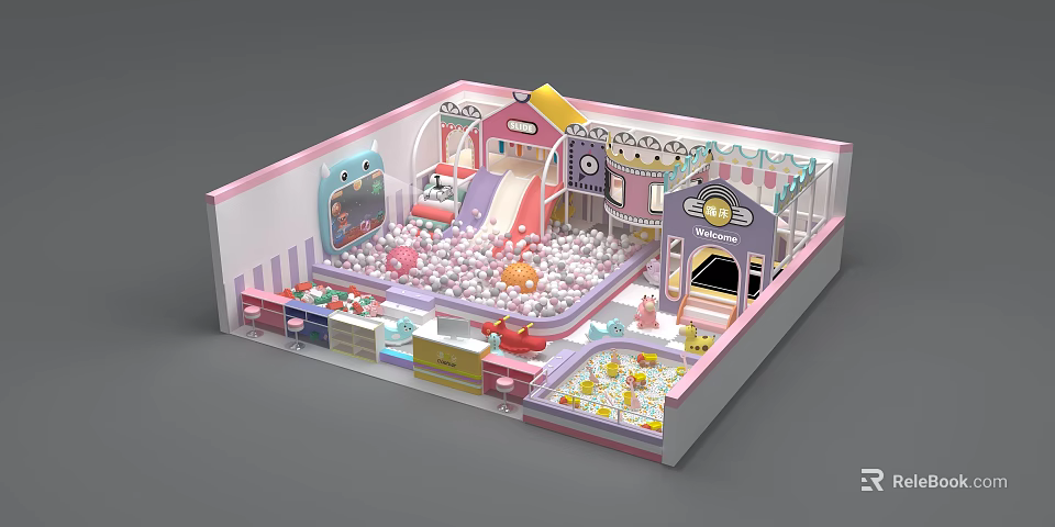 Kids Playground With Colorful Ball Pit Slide And Interactive Play Structures 3d model 