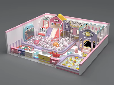 Kids Playground With Colorful Ball Pit Slide And Interactive Play Structures 3d model