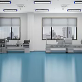 Storage Room with Red Shelves Black Boxes Blue Floor and Yellow Warning Tape
