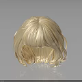 Blonde Curly Wig With Fringe Bangs On Smooth Reflective Surface