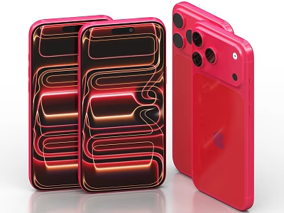 Red Smartphones With Transparent Back And Neon Light Screen Patterns 3d model