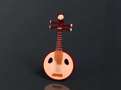Decorative Pipa Shaped Home Decor With Red Frame And Circular Resonator 3d model