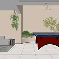 Modern Recreation Room Interior With Blue Table Tennis Table Sofa And Green Plants