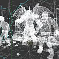 Demon Warrior With Wings And Zombies Standing On Stone Platform With Flaming Background