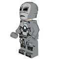 Silver Mechanical Building Block Minifigure With Blue Glowing Chest Symbol And Yellow Back ARMOR Pattern