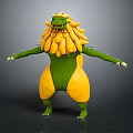 3D Fantasy Creature Character With Green Body Yellow Banana Decorations And Spiked Vibrant Design