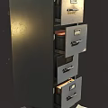 Gray Metal Filing Cabinet With Multiple Drawers Books On Top And Side Card