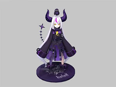 Horned Fantasy Character Malighi With Elegant Purple Outfit White Hair And Star Chain 3d model