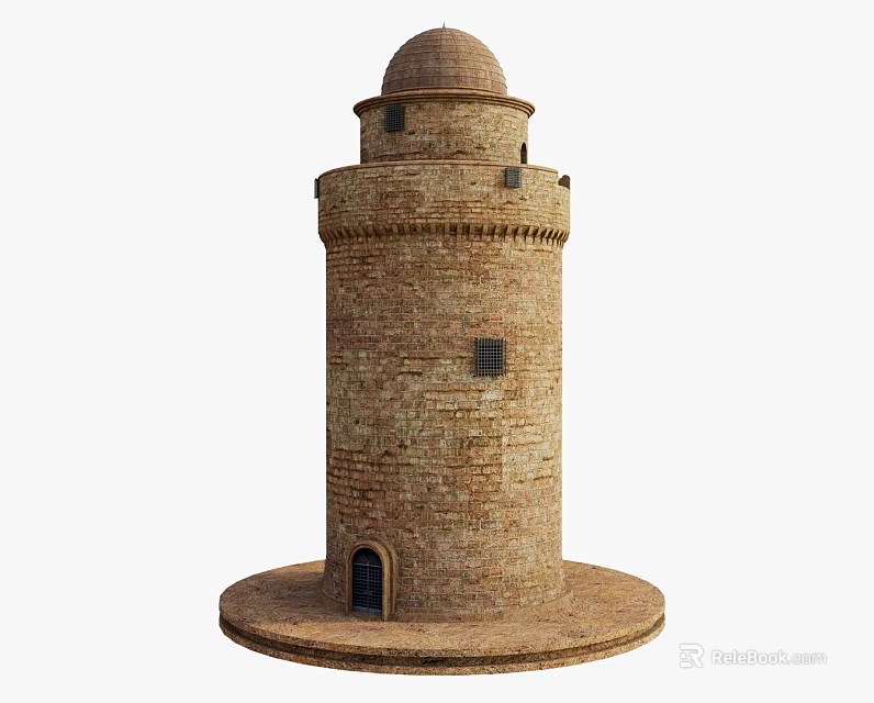 Ancient Brick Tower Structure With Dome Roof Round Base And Small Windows 3d model 