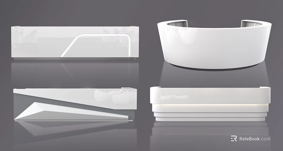 Modern Reception Desk With Sleek White Design And Contemporary Stylish Shapes 3d model 