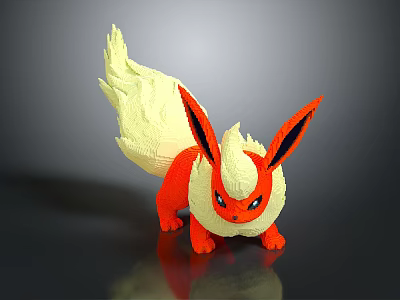 3D Rendered Fire Type Creature With Red Body Yellow Tail And Pointed Ears 3d model