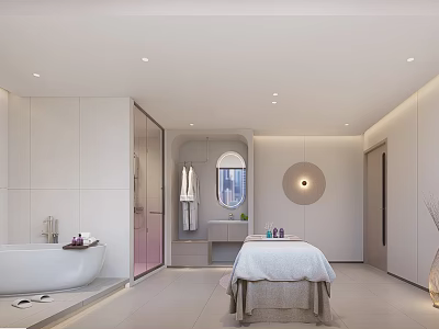 Elegant Modern Beauty Salon Interior With Massage Bed Bathtub Mirrors And Beauty Equipment 3d model