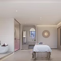 Elegant Modern Beauty Salon Interior With Massage Bed Bathtub Mirrors And Beauty Equipment