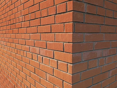 Red Brick Wall Building Component With Corner Structure And Architectural Detail 3d model
