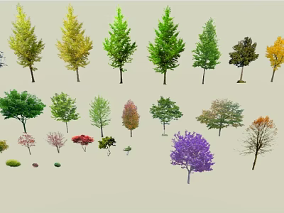 Diverse Plant Combination With Assorted Trees Various Sizes And Colorful Foliage 3d model