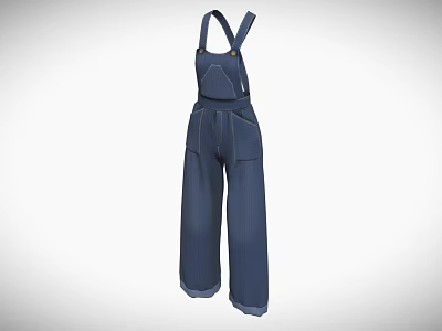 Dark Blue Denim Overalls With Loose Fit Design And Cuffed Hem 3d model Dark Blue Denim Overalls With Loose Fit Design And Cuffed Hem 3d model