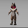 Anthropomorphic Wolf Character In Brown Furry Costume With Red Accents And White Trim