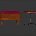 Pink Tufted Ottoman With Wooden Frame And Round Red Stool Black Metal Base With Wheels