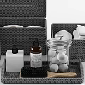Gray Woven Bathroom Accessories Set With Storage Boxes And Tissue Holders 3d model