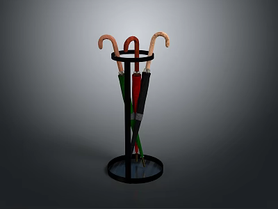 Modern Umbrella Stand Holding Red Green And Black Umbrellas For Home 3d model