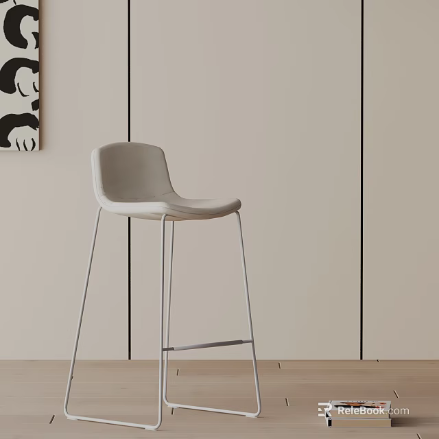 Modern Light Gray Bar Stool With Metal Legs For Kitchen Bar Counter Area 3d model 