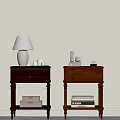 Dark and Light Wooden Bedside Tables With Drawer Storage Lamp Books And Decorative Items