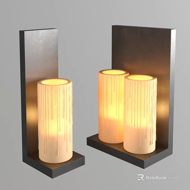Cylindrical White Textured Wall Sconces With Black Frame Base And Warm Glow 3d model 
