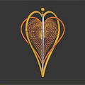 Ornamental Decorative Set With Golden Heart Shaped Frame And Radiant Red Orange Pattern