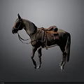 Brown Horse Model With Red Saddle And Reins Standing On Gray Background 3d model