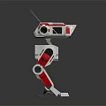 White And Red Robot With Mechanical Body Antennas And Display Screen Standing On Dark Background