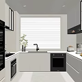 Modern Kitchen Interior Design With White Cabinets Refrigerator Oven Sink And Window